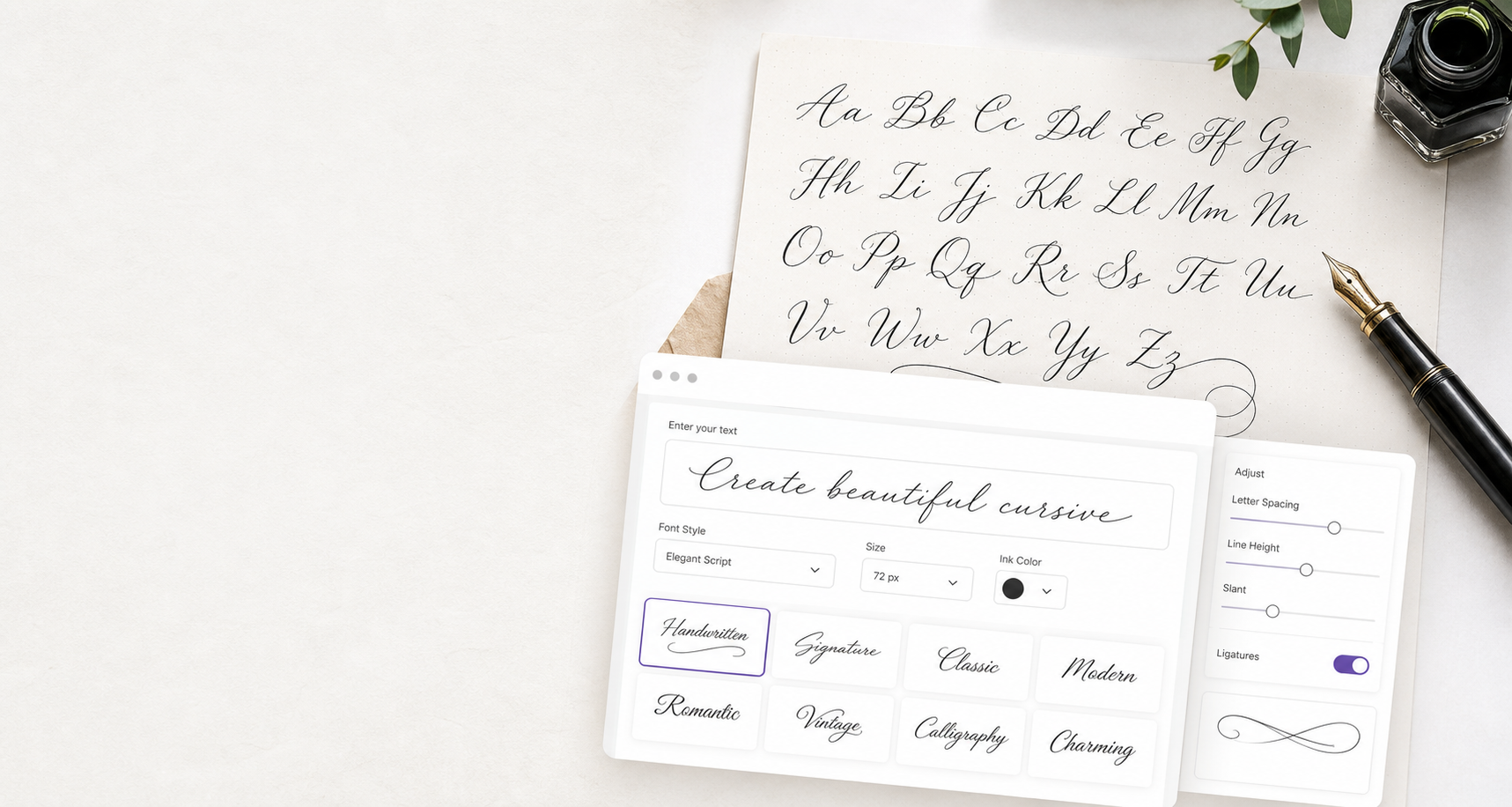 Cursive text generator turning plain text into Unicode script letters